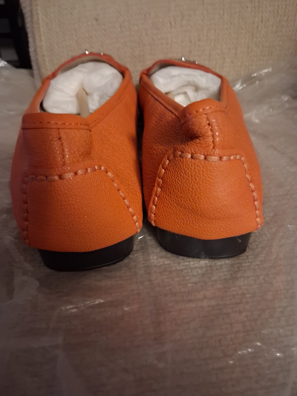 Michael Kors Orange Leather Moccasin Loafers with MK Charm SIZE8 or7 1/2 Sell - Picture 3 of 4